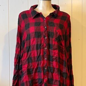 Torrid Red and Black Plaid Button-Up Shirt